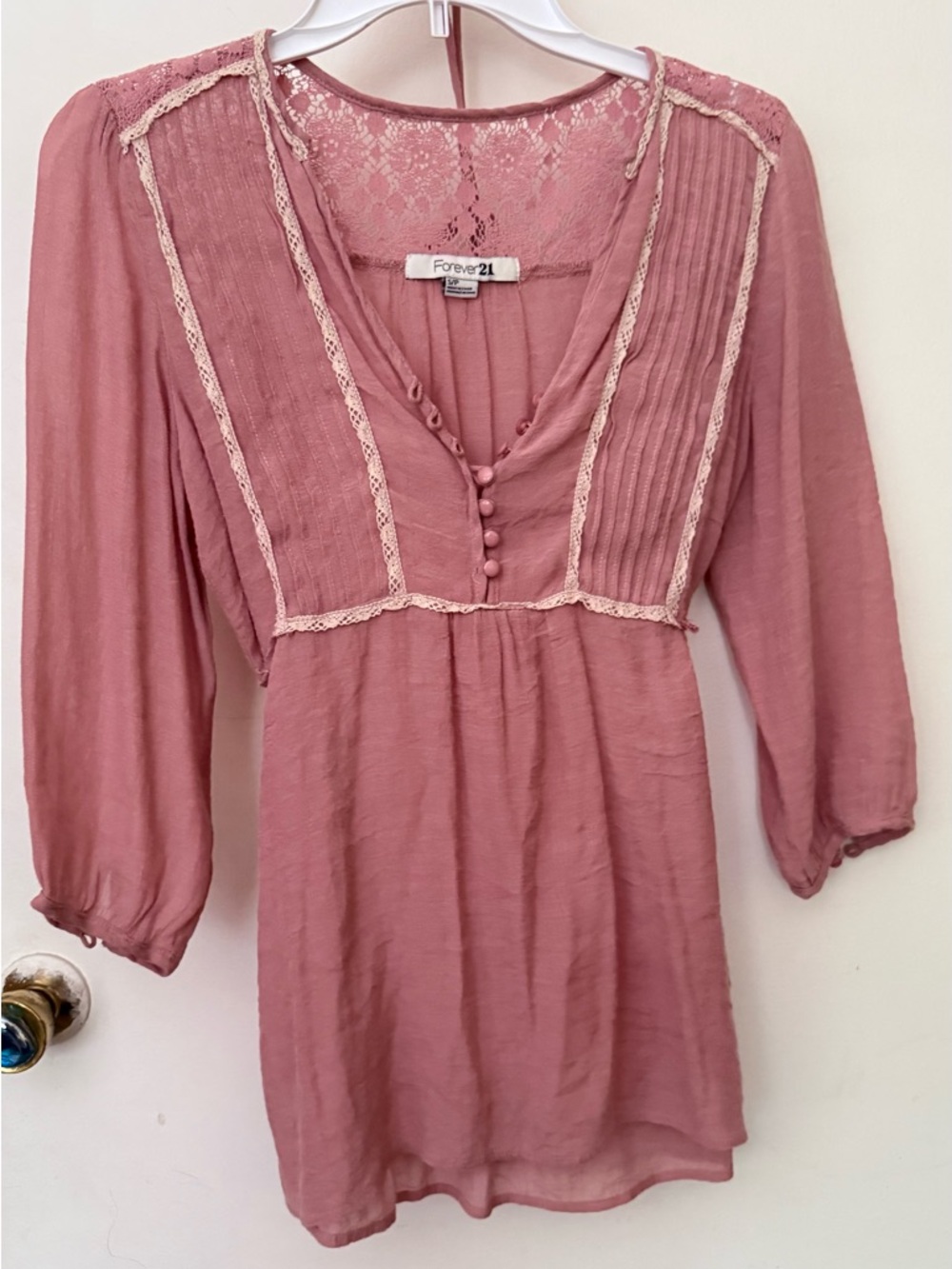 Forever 21 Mauve Lace-Trim Peasant Tunic